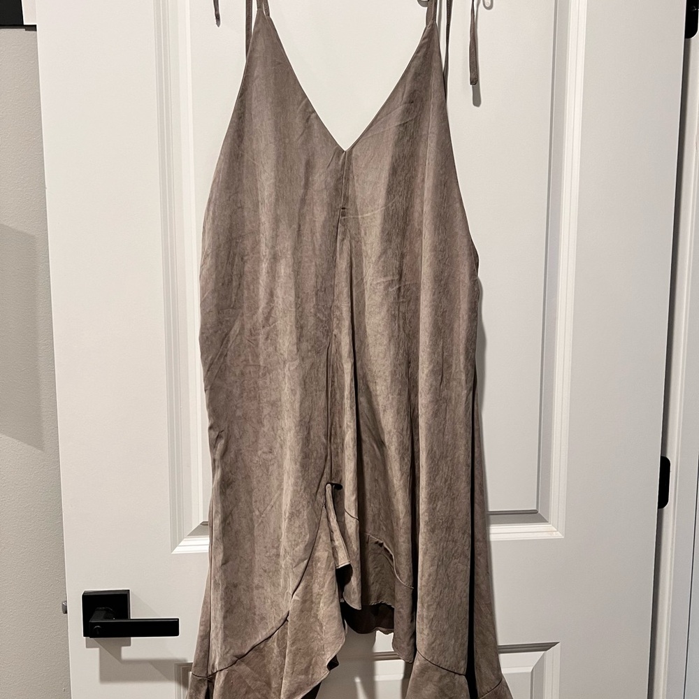 Ruffle tie shoulder asymmetrical hem dress